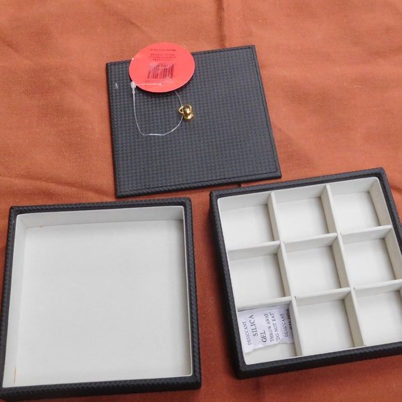 NEW JEWELRY BOX BLACK SMALL 2 SECTIONS 5 1/4" SQUARE  3" HIGH - Picture 2 of 4